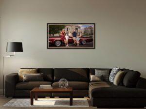 Custom family portrait wall art installed in Carmel Indiana home