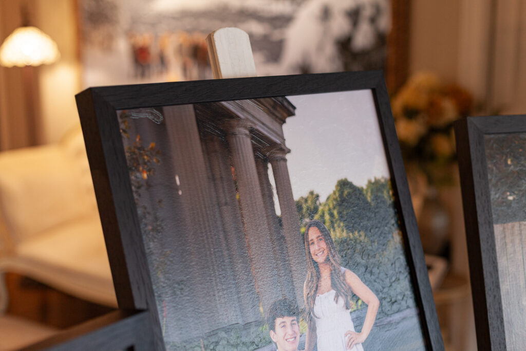 Close-up detail of framed print on museum-grade materials