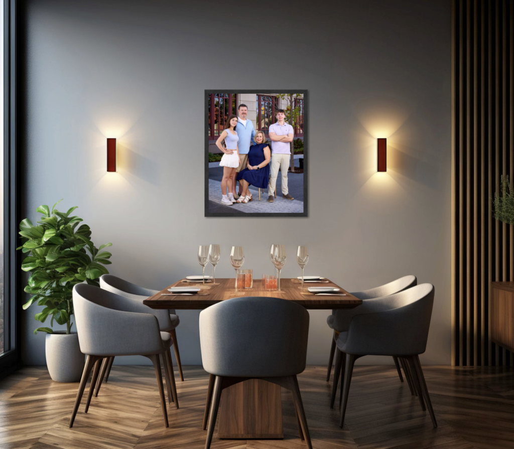 Custom family wall art installed in a Carmel Indiana home