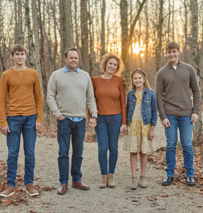Family portrait at sunset in Carmel Indiana