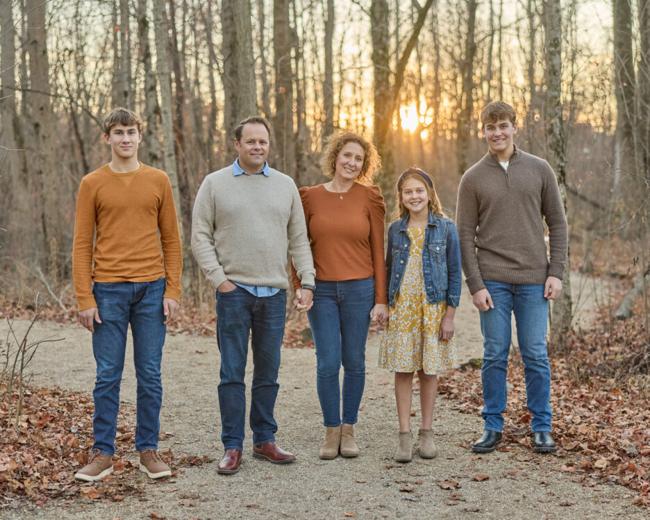 Family portrait at sunset in Carmel Indiana